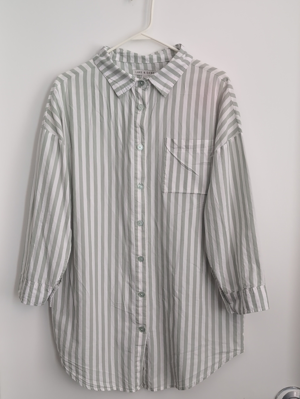 Lake & Dawn 100% Cotton Shirt Dress Sage Green Striped Size Medium